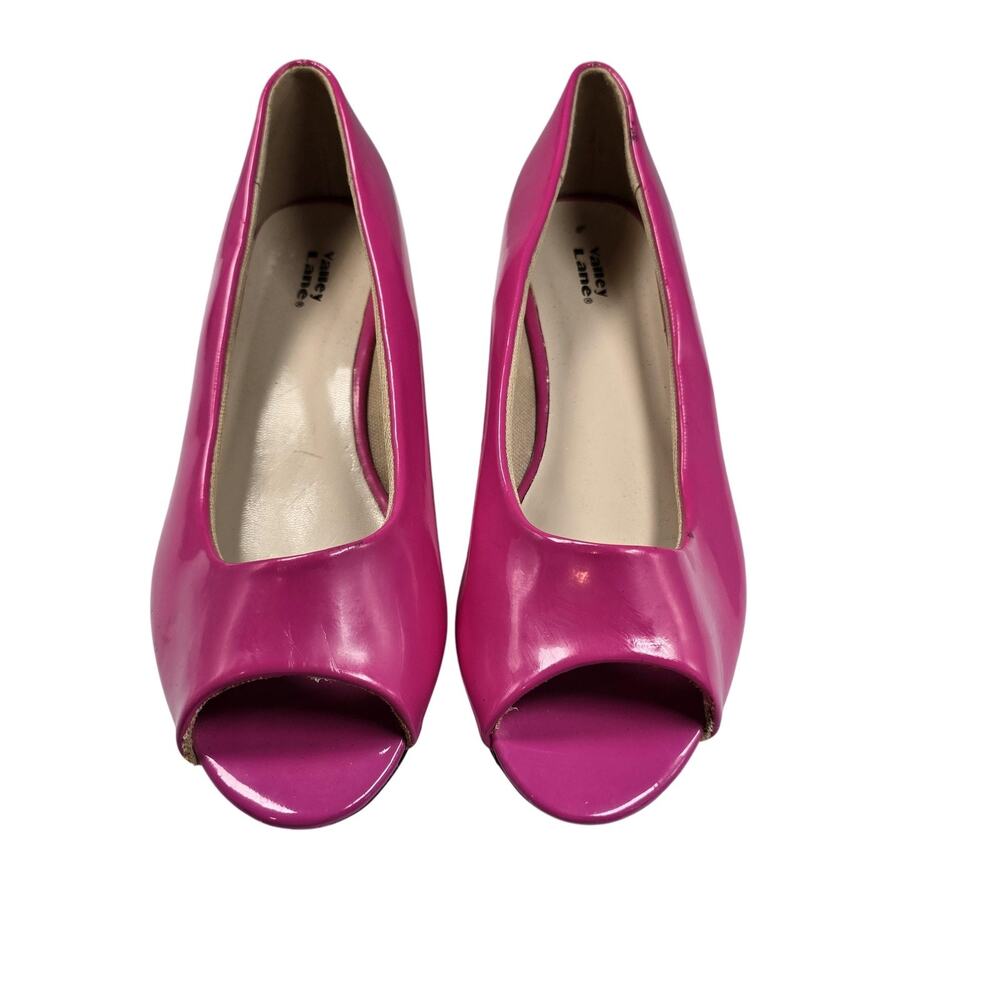 Valley Lane Patent Peep Toe Wedge Heels Womens 7.5 Fuchsia Pink